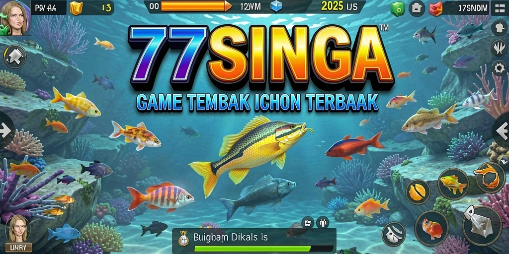 Tangkapan ikan berwarna-warni dalam gameplay 77SINGA.