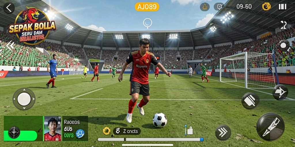 Tampilan gameplay AJO89 dengan aksi sepak bola yang mendebarkan.