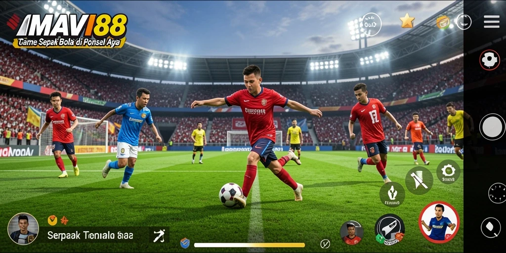 Tangkapan layar gameplay AMAVI88 dengan aksi sepak bola yang mendebarkan.