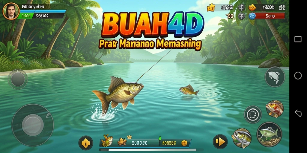 Screenshot gameplay BUAH4D menampilkan aksi memancing yang seru.