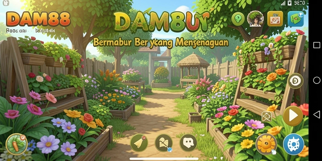 Tampilan gameplay menarik dari <strong>DAM88</strong> dengan fitur berkebun yang mendetail.