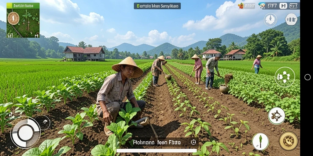 Tampilan seru gameplay F7F7 dengan ladang yang subur.