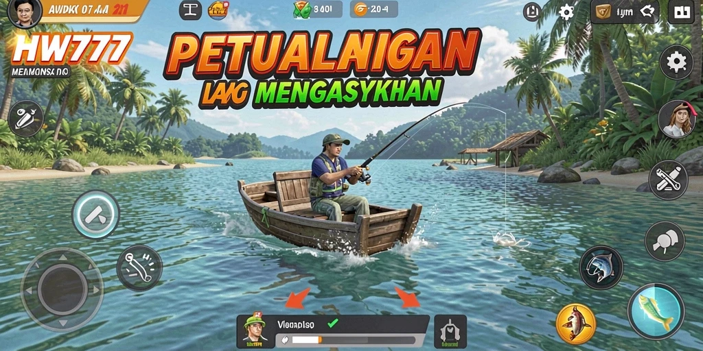 Gambaran gameplay HW777 yang menegangkan saat menangkap ikan.