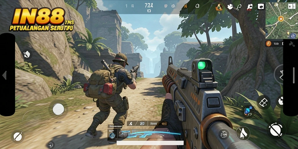 Screenshot gameplay IN88 memamerkan aksi seru dalam pertempuran TPS.