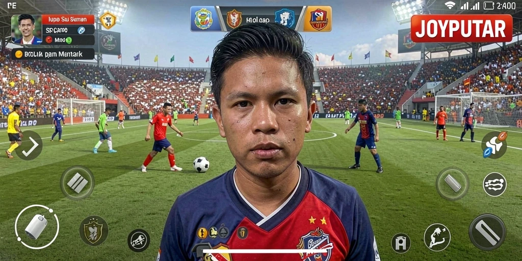 Tampilan gameplay menarik dalam JOYPUTAR dengan aksi sepak bola yang seru.