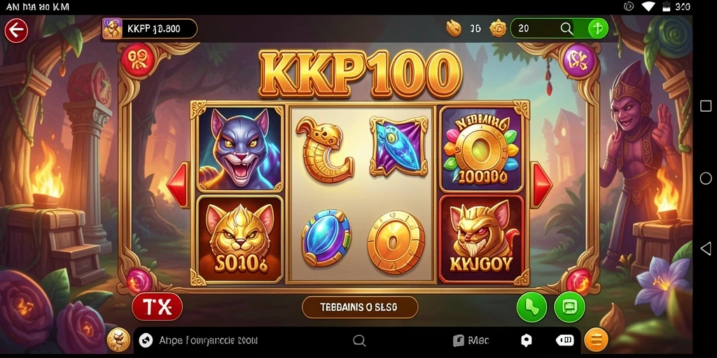 Tampilan gameplay KPK100 yang menarik dengan simbol slot yang berwarna-warni.