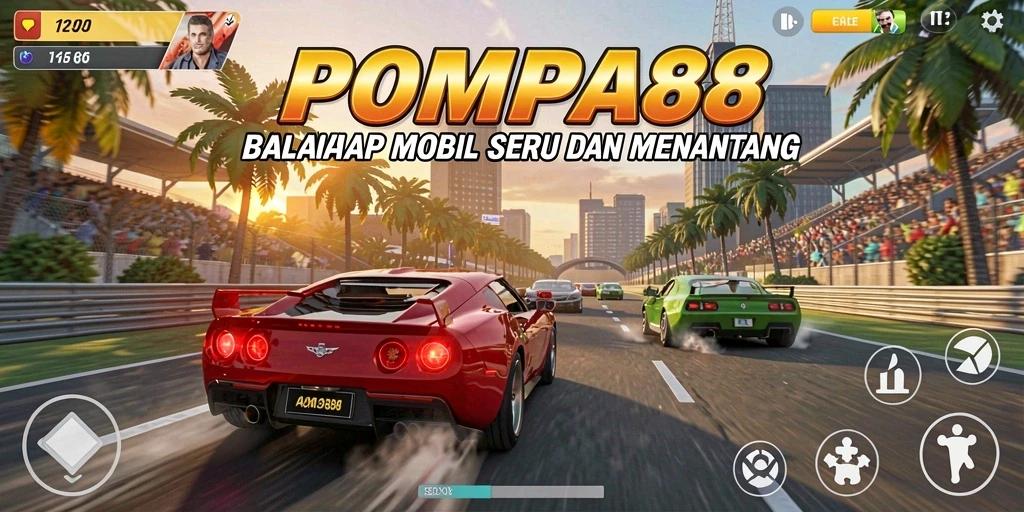 Tampilan gameplay POMPA88 yang intens dan menegangkan saat balapan.