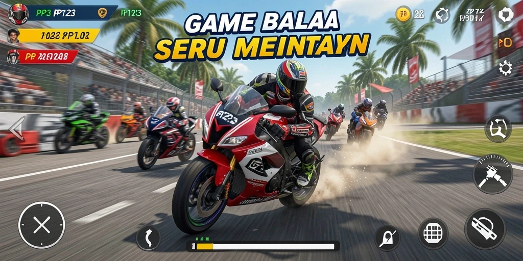 Tampilan gameplay PP123 dengan aksi balap yang mendebarkan.