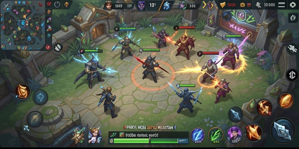 Tangkapan layar PPRRYY menampilkan aksi seru dalam pertarungan tim MOBA.