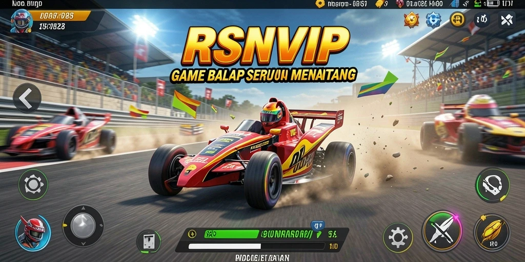 Screenshot RSNVIP memperlihatkan balapan seru di trek menantang.