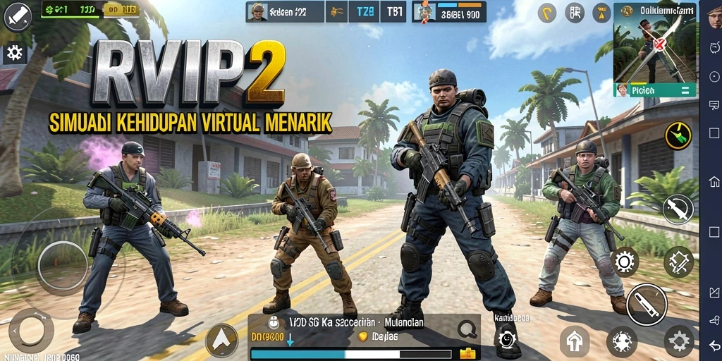 Tampilan gameplay RVIP2 menampilkan kehidupan virtual yang dinamis dan interaktif.
