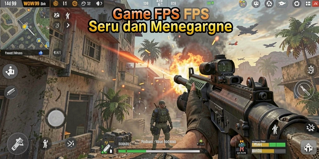 Tampilan gameplay WOW99 yang penuh aksi dalam pertempuran FPS.